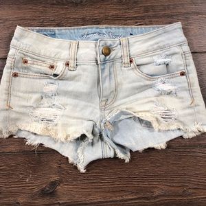 Light Wash Destructed Denim Shorts